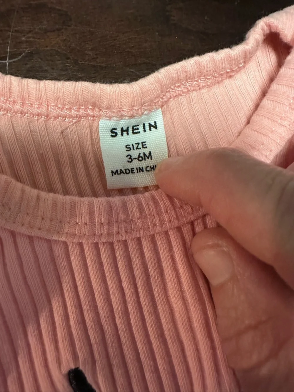 SHEIN Pink Ribbed Long-Sleeve Bodysuit with Navy Script - Picture 4 of 4